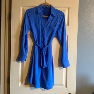 Blue button up dress.